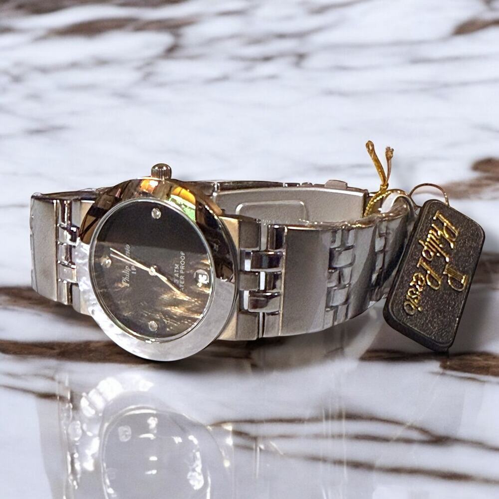 NOS Philip Persio Watch Mens Stainless Steel 38mm Polished Brushed Date Quartz